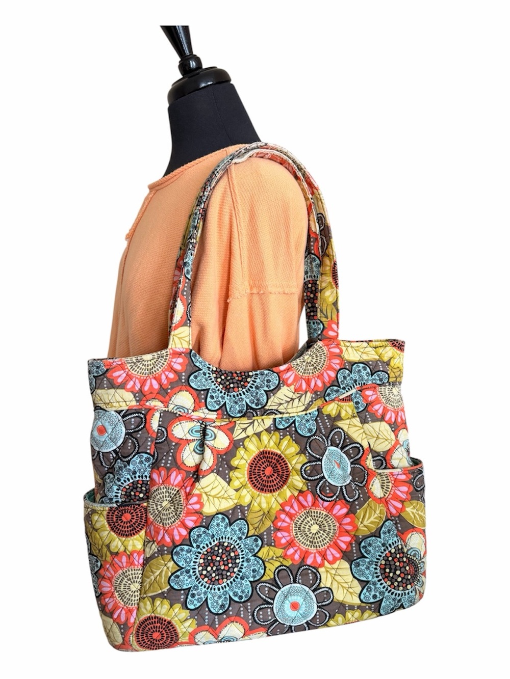 Vera Bradley Floral Quilted Tote in Yellow, Blue, Pink and Brown